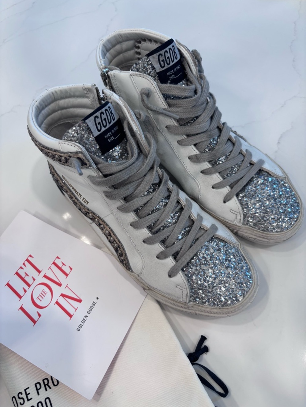 Golden Goose High Top Slide Sneakers 7 37 Private Edition Glitter Leopard Print